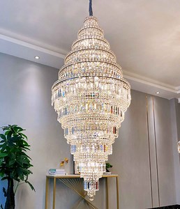 [Hot Item] Large Crystal Modern LED Flush Mount Ceiling Fixture Lighting Multi-Fayer Silver Luxury Pendant Lamp Chandelier for Staircase Hallway Hotel