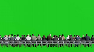 Download Isolated group of audience sitting on chair in rear view,3D people animation on green screen background chroma key for free