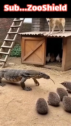 큰 도마뱀의 공격! 고슴도치와 개가 닭들을 구하다A Giant Lizard Attacks Chickens, but a Hedgehog and a Dog Save Them