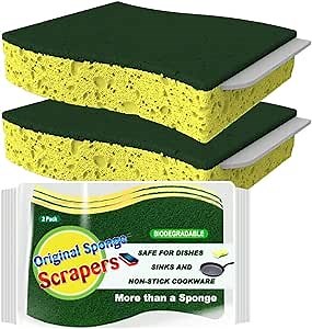 Non-Scratch Scrub Sponges - 3 in 1 Kitchen and Bathroom Scrubber Sponges - Ideal Sponges for Cleaning Kitchen and Household, Housekeeping, and Cleaning Dishes