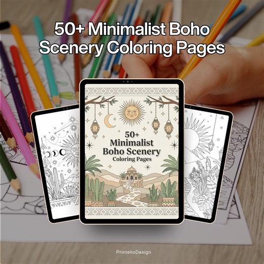 50  Scenery Coloring Pages | Minimalist Boho Nature Coloring Book | Printable PDF | Instant Download - Etsy