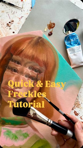 A L E X • G A R A N T on Instagram: "Quick & Easy Freckles Tutorial. I like to get the entire painting done in one layer (Alla Prima), but when it comes to freckles, I truly love glazing them ooooon, using burnt sienna & solvent free gel medium. The most surprising tool to add depth is actually a really big fluffy and soft mop brush, I use the @trekell_art_supplies Mop Brush 6000 , size 1 inch. I also use a tiny round brush from the golden Taklon series in size 5/0. Let me know how this quick ha