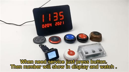 Wireless Waiter Paging System; 433.92MHz Touch Screen Call Station with Smart Watch; Waterproof Buzzer for Restaurant&amp;Hotel