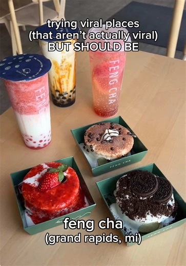 did someone say boba tea with cake?! 🎂🏃🏻‍♀️ #fyp #foodtiktok #viralfood #grandrapids #michigan #grandrapidsmichigan #bubbletea #boba #cake #minicake #wheretogo #grandrapidsmi #drinks