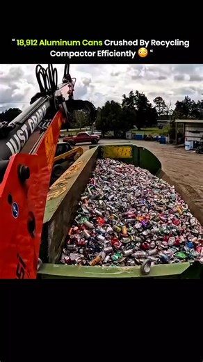explain_eduverse_ on Instagram: "An aluminum can recycling compactor is shown in action. Thousands of aluminum cans are loaded into the machine. Hydraulic arms crush and compress the cans into dense blocks, reducing their volume for easier handling. A total of 18,912 cans are processed in a single operation. The compacted blocks are ready for transport to melting facilities, allowing the aluminum to be reused efficiently and sustainably. The process saves space, reduces waste, and supports large