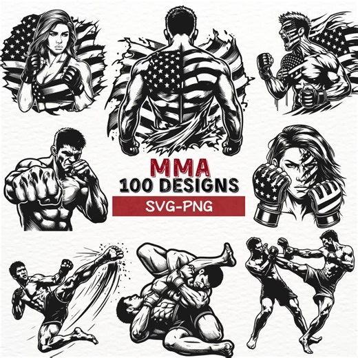 MMA SVG PNG Bundle | Mixed Martial Arts Fighter Clipart | American Flag Boxing Illustrations | Digital Tattoo Art | Silhouette Cut Files - Etsy