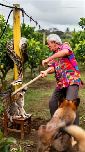 거대 파이썬이 늑대 새끼 위협! 농부가 레이크로 구출 Giant Python Attacks Wolf Cub! Farmer Saves with Rake 🐍🐺