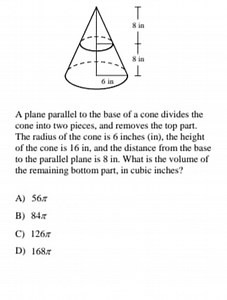 A plane parallel to the base of a cone divides the cone into tw... | Filo