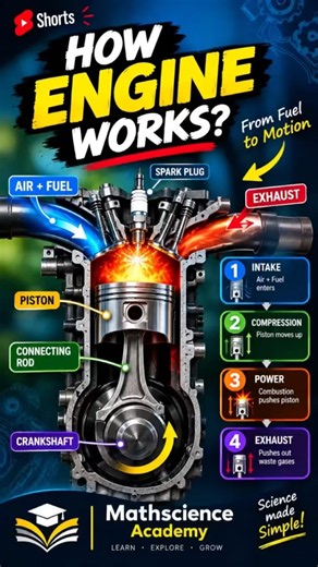 How Does an Engine Work? 🔥 From Fuel to Motion | 4-Stroke Engine Explained #Shorts