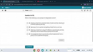 Which of the following is an example of independent events?A.... | Filo