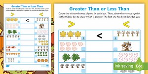 Autumn-Themed Greater Than or Less Than up to 10 Worksheet