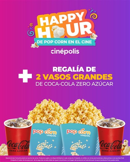 4 comments | Este PopCorn Day, 19 de enero aprovechá el Happy Hour de PopCorn en el Cine. Te damos un 2x1 en popcorn JUMBO + regalía de 2 vasos grandes de Coca Cola Zero Azúcar. Celebremos en grande las mejores popcorn. #PopcornDay #Cinépolis #MomentosQueSeRecuerdan #EnFamilia #SaborACine | Cinépolis | Facebook