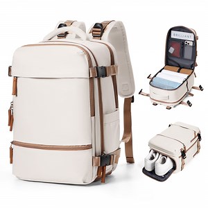 Travel Backpack Simple Durable Carry On Backpack with Shoe Compartment, Personal Item Travel Bag Flight Approved, Water Resistant Laptop Backpack for Women Men Weekender Business, Beige Brown - Walmart.com