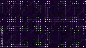 A vibrant and intricate network of green lines arranged in a grid pattern, creating a lively and organized design resembling a circuit board or wiring diagram