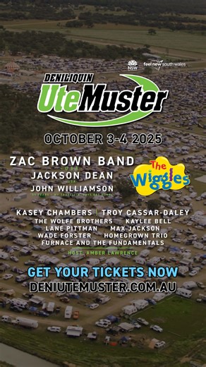 🎉 Deni Ute Muster 2025 – Australia’s iconic outback festival is back! 📅 October 3 & 4 in Deniliquin, NSW 🎶 Featuring The Wiggles, Zac Brown Band, Jackson Dean & more 🏕️ Camping from Thursday – bring your crew and settle in early! 👶 Kids under 13 enter FREE! 🎟️ Tickets on sale now – don’t miss the ultimate Aussie experience! | Deni Ute Muster