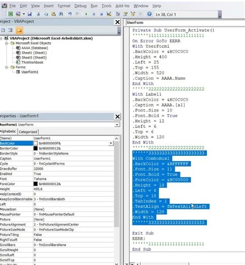 Insert and format the combo box “ComboBox1” Excel VBA