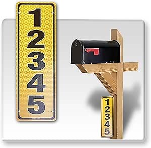 Reflective Customized house number Plaque – 911 UV Printed Address Sign Plate– Made in USA Pre-Drilled Address Plaques for Outside, Double Sided Vertical, Gold