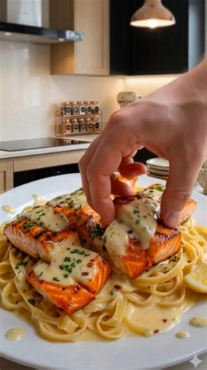 Creamy Garlic Butter Salmon Pasta Recipe | Restaurant Style 🍝 #SalmonPasta #viral #kfc #foodie