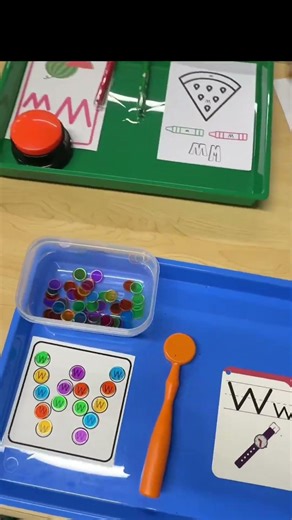 Here’s what my hands-on, multisensory letter table looks like for the letter W