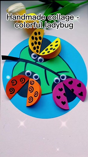 Colorful Ladybug Handmade Collage for Kindergarten Children