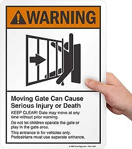 SmartSign "Warning - Moving Gate Can Cause Injury Or Death" Label | 10" x 10" Laminated Vinyl
