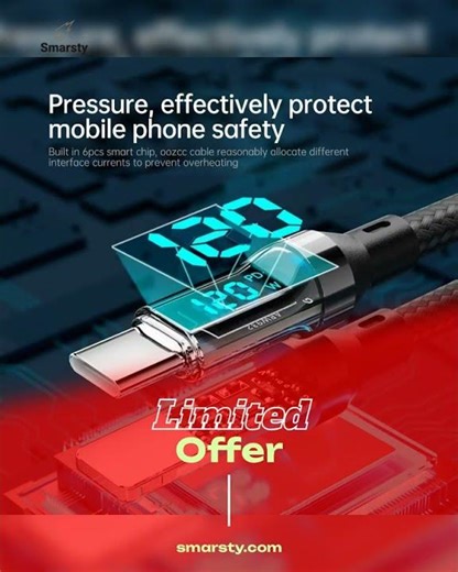 OOZCC LCD Watt Display Cable, Max 120W Super Fast Charging USB Type C Cable Data Transfer, USB A ...