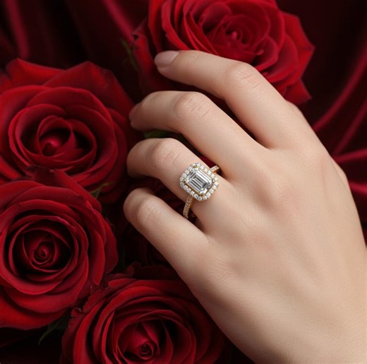 0.85ct Emerald Engagement Halo Ring | Luxury Gold Diamond Setting | Brilliant Shine Everyday Wear - Etsy