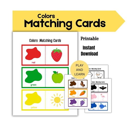 Colors Matching Cards Printable Cards Worksheet Downloadable Kindergarten Colors Sheet Early Learning Preschool Cards Matching Pages Digital - Etsy