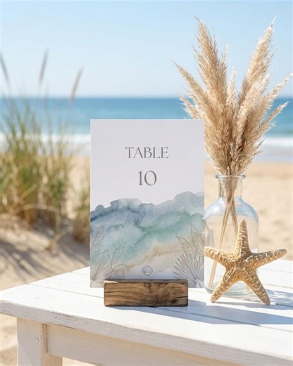 Beach Wedding Table Numbers Template Watercolor Ocean Palm Leaf Coastal Destination Reception Decor Printable Editable Canva - Etsy