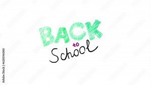 Animated inscription logo BACK TO SCHOOL. Hand written lettering Back to school, colored pencils and markers, white background stop motion animation video 4k