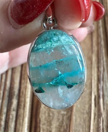 Quantum Quattro Sterling Pendant, Rare Namibia Gem, Oval Solitaire Gemstone, Natural Stone Jewelry, Chrysocolla Malachite Dioptase - Etsy