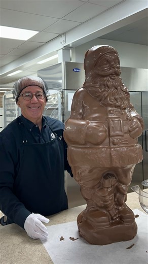 Coblentz Chocolate Company | Fine Chocolates on Instagram: "🎅 Want a chance to win this big guy? Join us for our Christmas Open House this Thursday through Saturday for your chance to take home this giant chocolate Santa! He was quite the process to make. Jason (President and Founder) and Kayla (Production 1 Supervisor) had their hands full filling this massive mold. 🍫 The drawing will take place after the Open House, and the winner will be contacted by phone. Don’t worry if you don’t win. We’