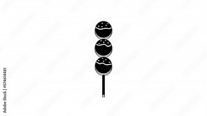 Black Takoyaki on a stick icon isolated on white background. Japanese street food. 4K Video motion graphic animation