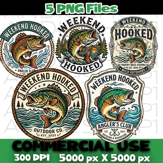 Vintage Bass Fish Badge Logo PNG Bundle, Retro Fishing Clipart Digital Download - Etsy