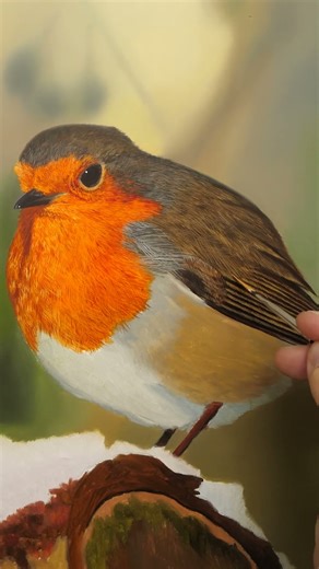 Painting a Hyper-Realistic Robin #satisfying #artlessons #shorts