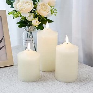JHY DESIGN 3D Flameless Candles Set 4/5/6inch High Real Wax Battery Candle Pillars Flickering LED Candles with 8-Key Remote Control Timers for Home Wedding Party Christmas Decoration (Set of 3)