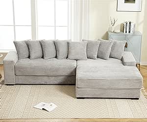 Oversized Two-Piece Right Facing Modular Sectional Sofa Couch for Living Room, 111-Inch L-Shaped Corduroy Upholstered Convertible Sofa&Couch with Left Chaise Daybed and 8 Pillows