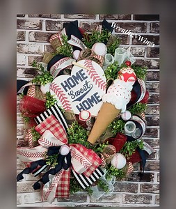 Baseball Wreath for Front Door, Home Sweet Home, Baseball Wreath, Sports Decor, Gift for Baseball Mom, Ice Cream Wreath, Sports Wreath - Etsy