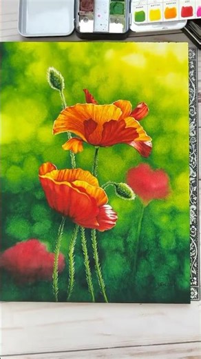How to paint Red Poppies | Masking fluid & adding details in watercolor #WatercolorArt #floralart