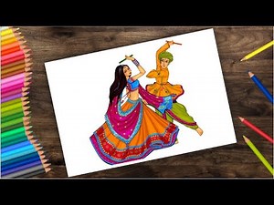 Navratri Special Dandiya Dance Scenery drawing Step by Step
