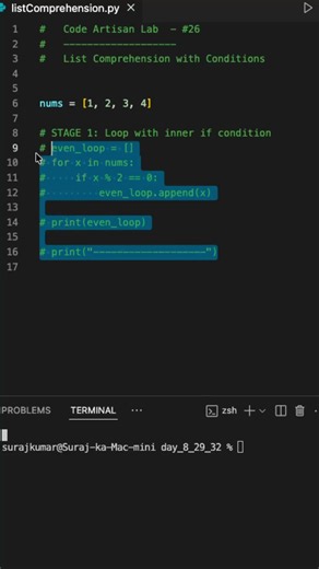 Python full course 26/150, python list comprehension with condition #codeartisanlab #pythoncourse