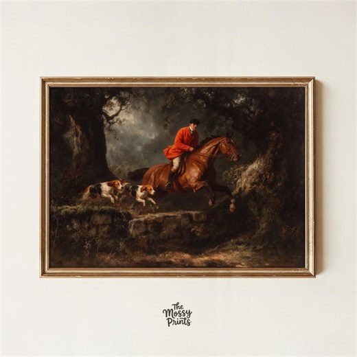 Vintage Fox Hunt Painting Printable, English Hunt Scene With Horses and Hounds, British Sporting Art, Moody Old Money Aesthetic Decor - Etsy