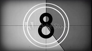 Old film countdown, with marks, scratches and grain