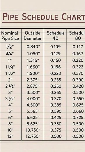 #pipe #schedule #chart #nps #od #schedule40 #schedule80 #nominal_pipe_size