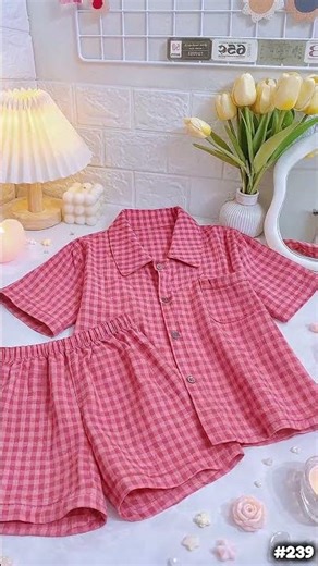 Code 239 | Checked short pajama set with crop top and shorts in various colors, crinkled linen fa...