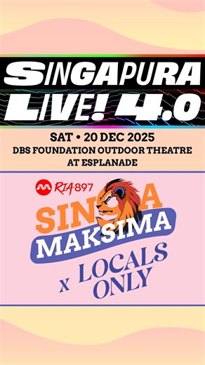 Mediacorp Untukmu on Instagram: "Let’s turn up the local playlist with the best Singapore talents at Singapura LIVE! 4.0 + #RIA897 #SingaMaksima X #LocalsOnly at Esplanade!🔥 More details in the video! 📅 Saturday, 20 December 2025 ⏰ From 6:30PM 📍 DBS Foundation Outdoor Theatre, Esplanade 🎟️ Admission is FREE! 👏🏼 Celebrating your local playlist, live and loud! See you there! #SingapuraLIVE #mediacorpSingapuraLIVE #HiburanTahapOptima #1SGRadioNetwork"