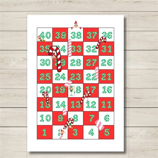 Elf Candy Cane Marshmallow Board Game, Holiday Activity PDF, Snakes Ladders,