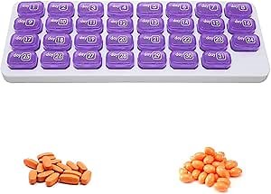 Monthly Pills Organizer, One Month Pills Box, Small Compartments 31 Grid Separate Pills Container, 4 Week Pills Cases to Hold Medication, Vitamins, Fish Oil & Supplements and More
