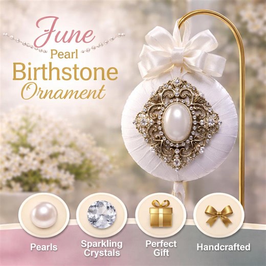 June Pearl Birthstone Ornament, Vintage Pearl Brooch Ornament, Handmade Satin Keepsake, Bridal Gift, Wedding Ornament, Anniversary Gift - Etsy