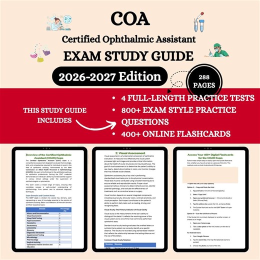 Coa Exam Review 2026 | Ophthalmic Assistant Certification | Ophthalmologist | Ophthalmology | Ophthalmic Assistant | Coa Study Guide - Etsy